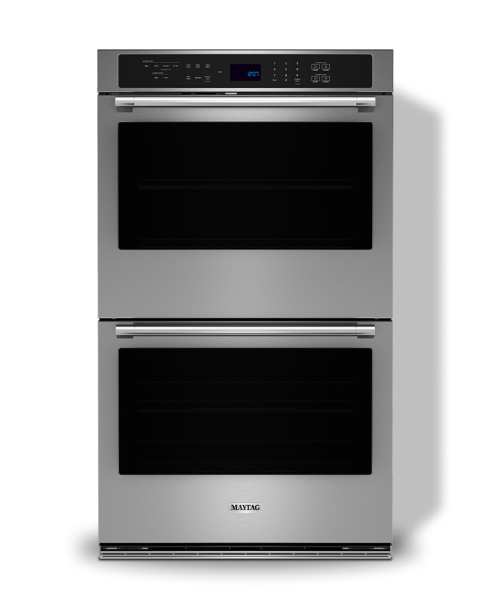 A stainless steel double wall oven.