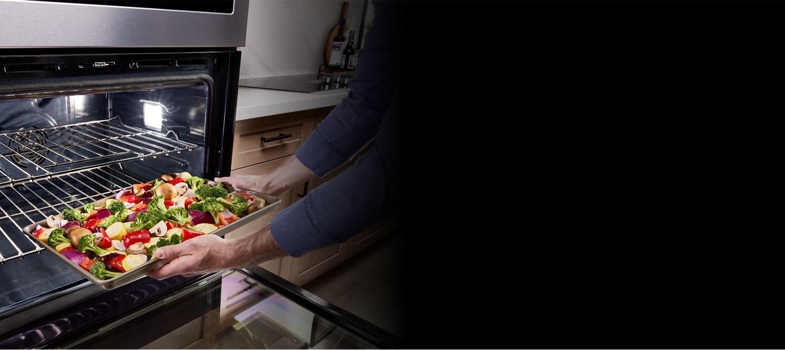 A closeup of an oven with Power Preheat.