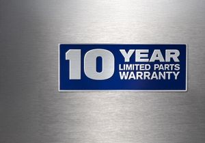 A close up of the 10-Year Limited Parts Warranty badge.