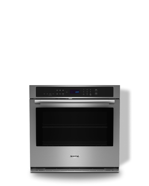 A stainless steel single wall oven.