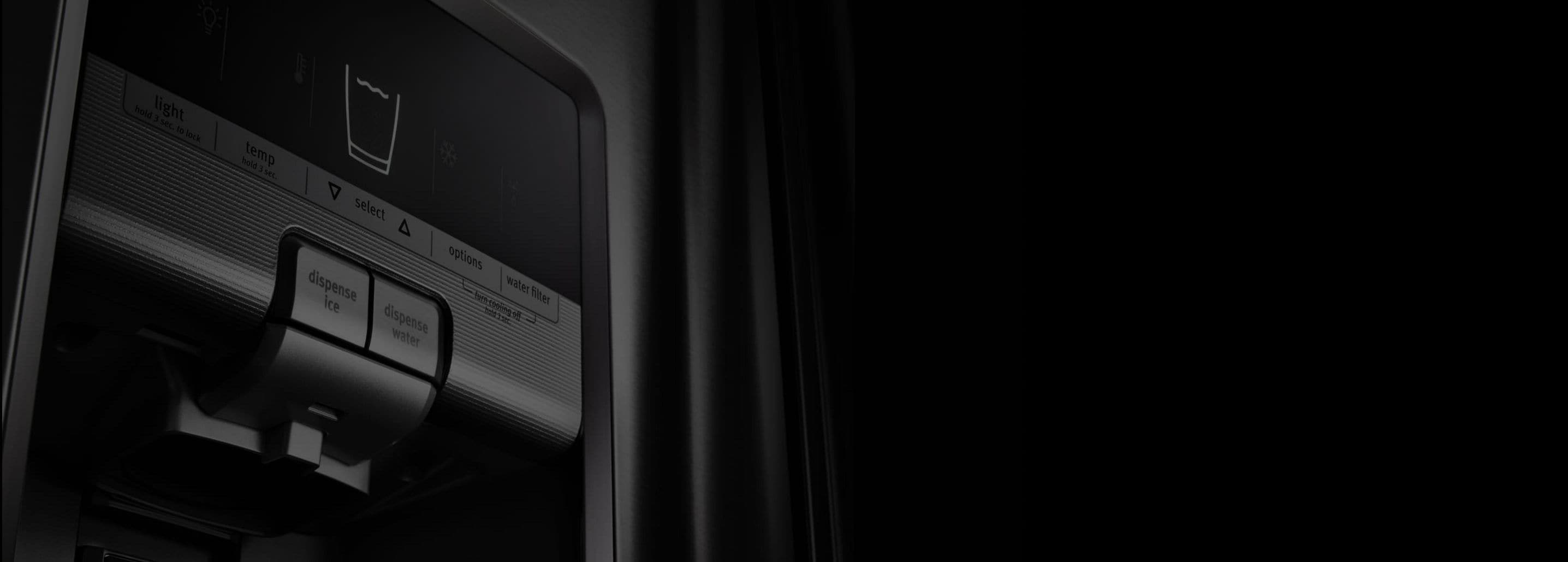 Maytag brand refrigerator with a water dispenser.