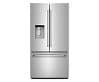 A Maytag french door fridge in stainless steel.