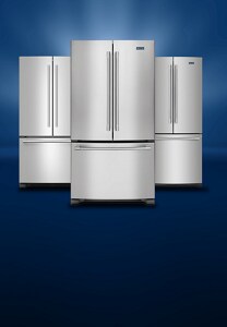 Three Maytag® French door refrigerators
