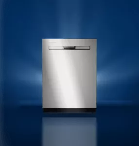 A Maytag® dishwasher with light behind it 