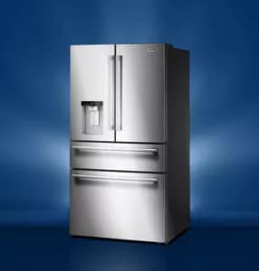 A Maytag® refrigerator with light behind it 