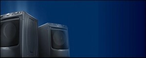 Maytag® front load washer and dryer with light streaming in from behind